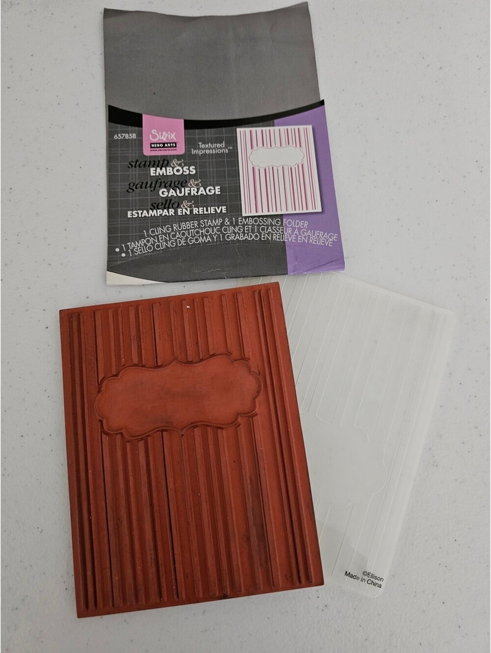 Sizzix Hero Arts Embossing Folder and Rubber Stamp Ellison Stripe Tag